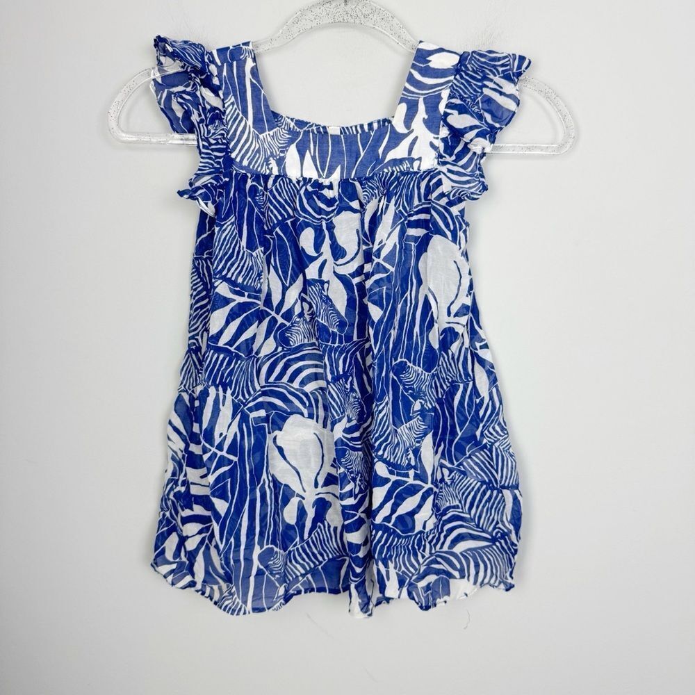 MILLY MINIS | Blue & White Animal Zebra Print Tunic Top Youth Girl’s Size 6/7